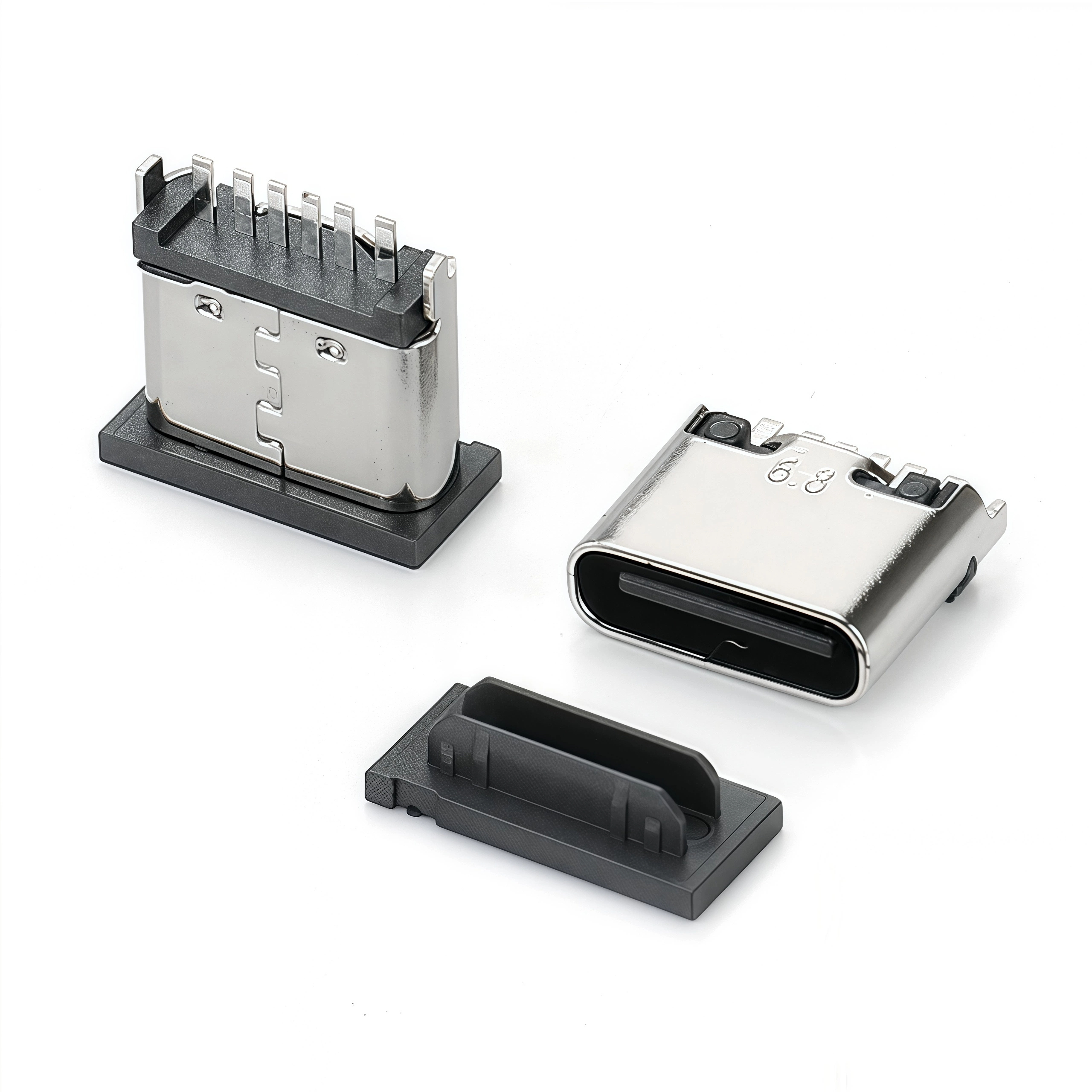 Type-C立插6P母座黑胶6.8加盖宽脚